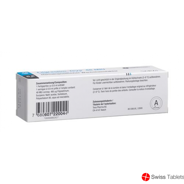 Filgrastim Teva 48 Mio E/0.8ml 5 Fertigspritzen 0.8ml buy online Filgrastim Teva 48 Mio E/0.8ml 5 Fertigspritzen 0.8ml buy online
