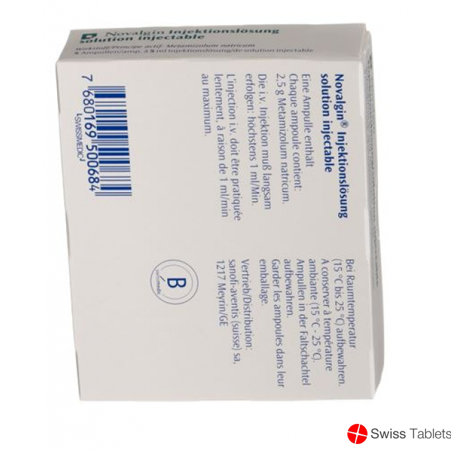 Novalgin 50% Injektionslösung 2.5g/5ml I.m/i.v 5 Ampullen 5ml buy online