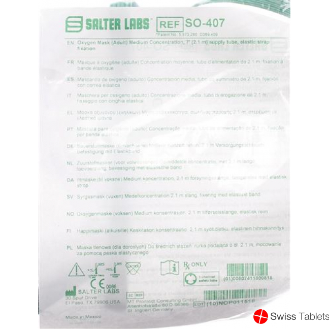 Salter Labs oxygen mask + hose 2.1m buy online