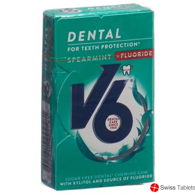 V6 Dental Care Gum Spearmint + fluorides Box