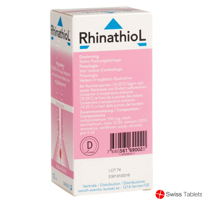 Rhinathiol Sirup Kind ohne Zucker 125ml buy online