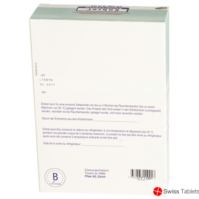 Enbrel Injektionslösung 25mg/0.5ml 4 Fertigspritzen 0.5ml buy online