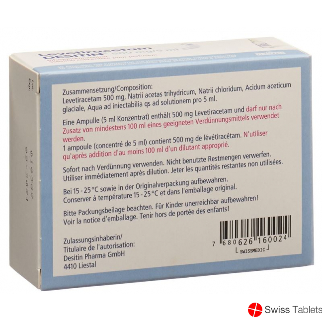 Levetiracetam DESITIN 500 mg / 5ml 10 Amp 5 ml