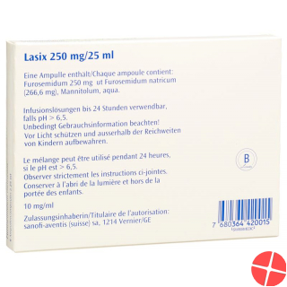 Lasix Inf Lös 250 mg / 25ml i.v. 6 Amp 25 ml