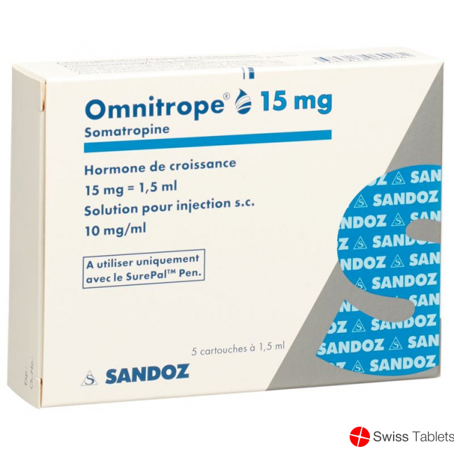 Omnitrope cartridge for SurePal Inj Lös 15 mg / 1.5ml 5 pcs