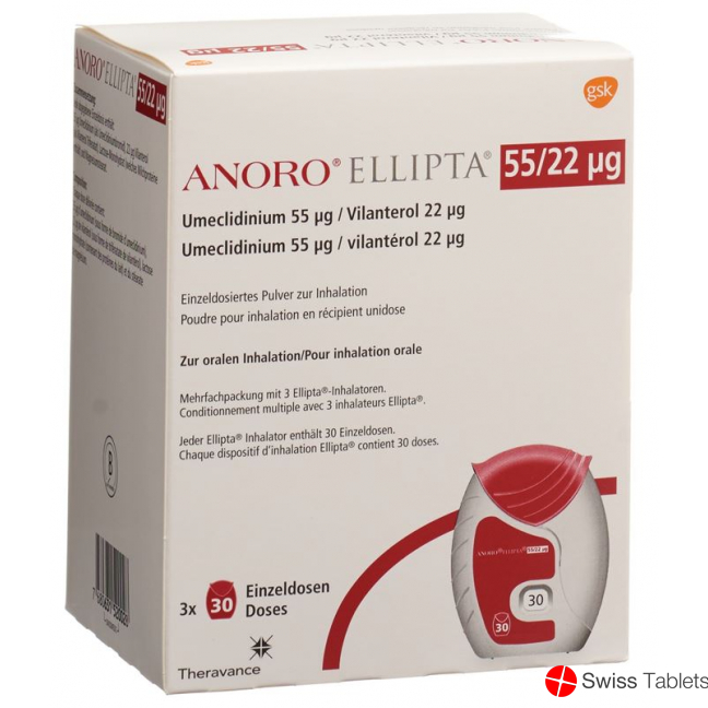 Anoro Ellipta Inh PLV 55 mcg / 22 mcg 3 x 30 Dos