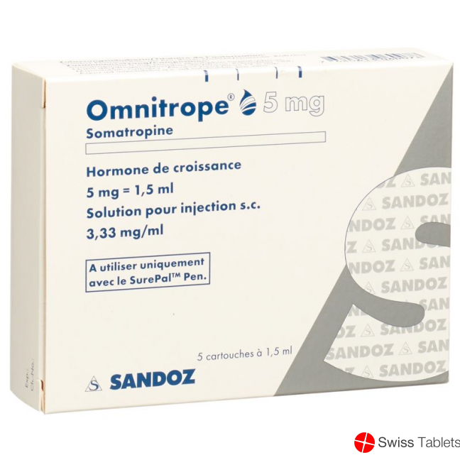 Omnitrope cartridge for SurePal Inj Lös 5 mg / 1.5ml 5 pcs