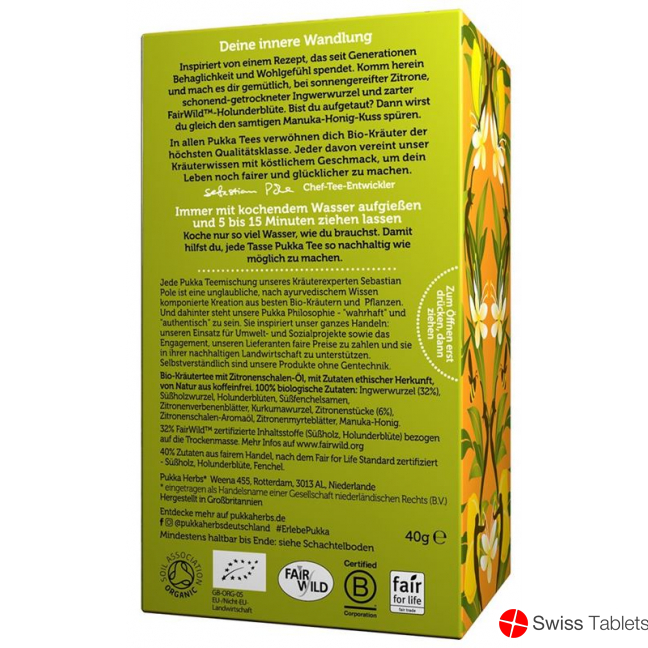 Pukka Zitrone, Ingwer & Manuka-Honig Tee Bio (neu) Beutel 20 Stück buy online