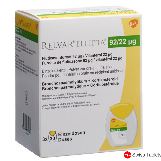 Relvar Ellipta Inh Pulver 92mcg/22mcg 3x 30 Dos buy online