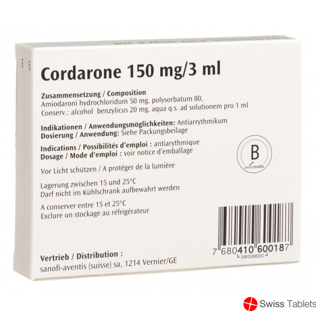 Cordarone Injektionslösung 150mg/3ml 6 Ampullen 3ml buy online