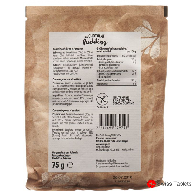 Morga Bio Pudding Chocolat Beutel 75g buy online