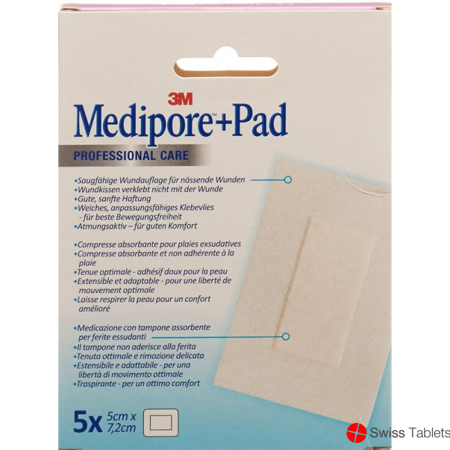 3M Medipore + Pad 5x7.2cm / Wundkissen 2.8x3.8cm 5 Stück buy online