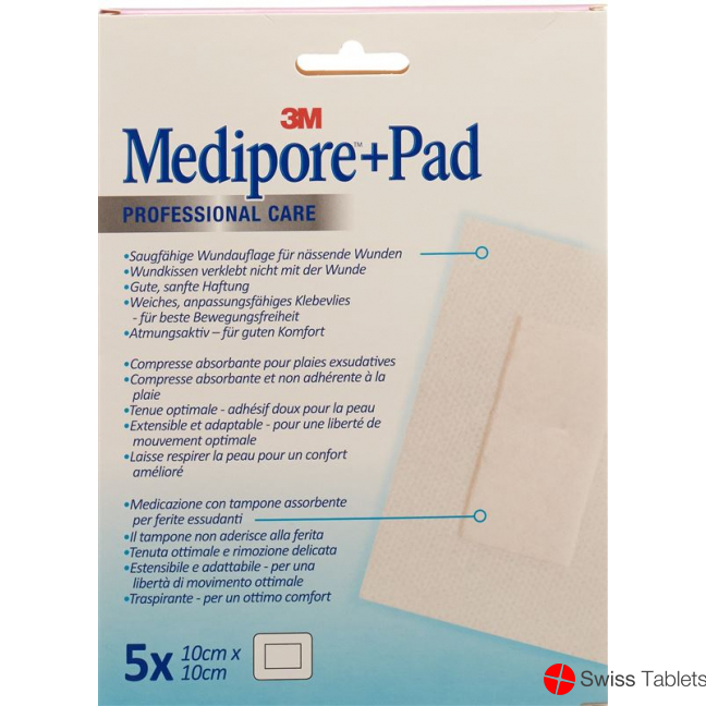 3M Medipore + Pad 10x10cm / Wundkissen 5x5.5cm 5 Stück buy online