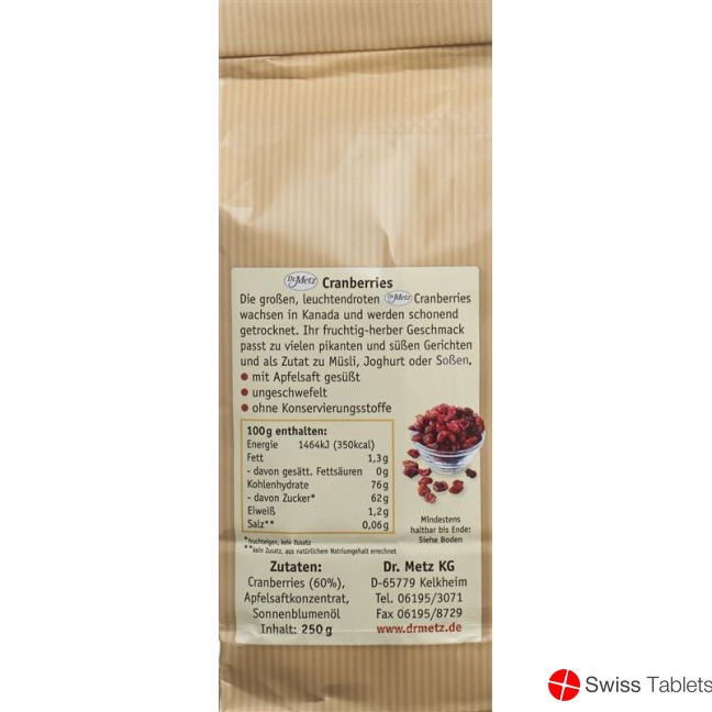Dr. H. Metz Getrocknete Cranberries 250g buy online