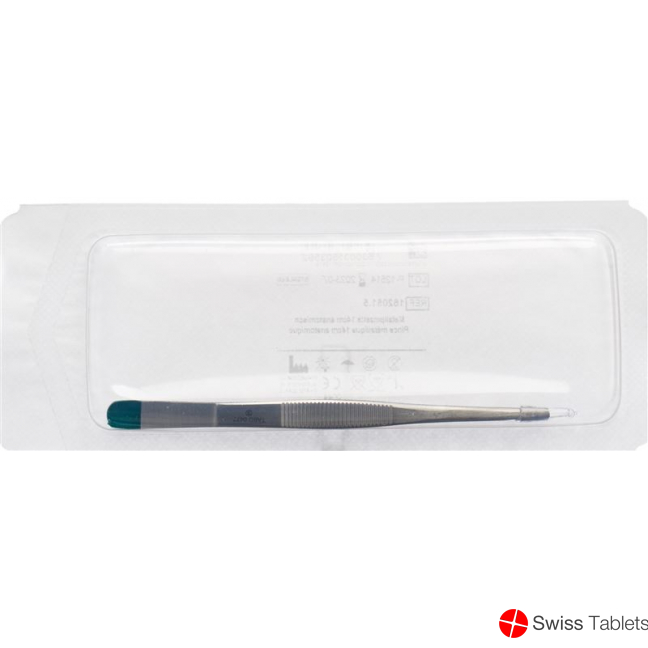 Promedical metal tweezers 14cm anatomically sterile green marker