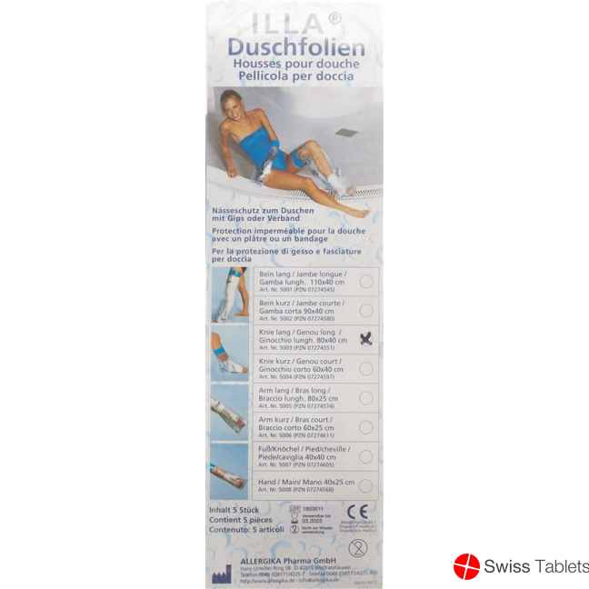 Illa Dusch Schutzfolie 80x40cm Fuss Knie Beutel 5 Stück buy online