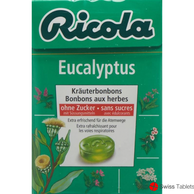 Ricola Eucalyptus Kräuterbonbons ohne Zucker Box 50g buy online