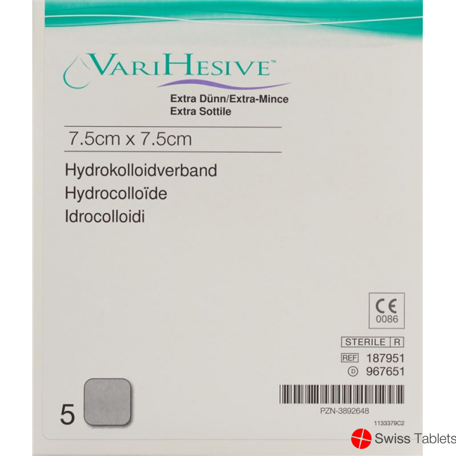 VariHesive Extra Dünn Hydrokolloidverband 7.5x7.5cm 5 Stück buy online