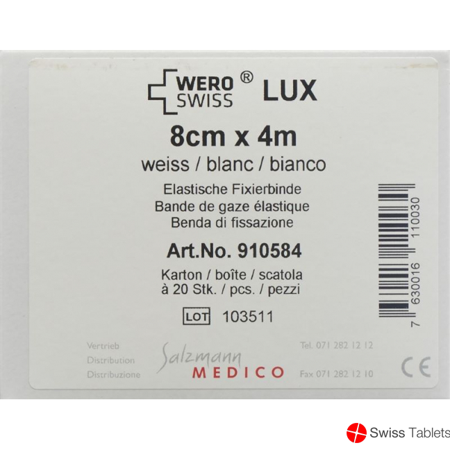 Wero Lux Elastische Fixierbinde 4mx8cm Weiss 20 Stück buy online