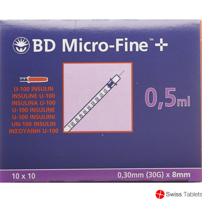 BD Microfine+ U100 Insulin Spritzen 0.30mm x 8mm 100x 0.5ml buy online