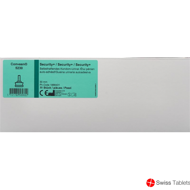 Conveen Security Plus Kondom-Urinal Selbsthaftend Latexfrei Grün 30/94mm 8cm lang 30 Stück buy online