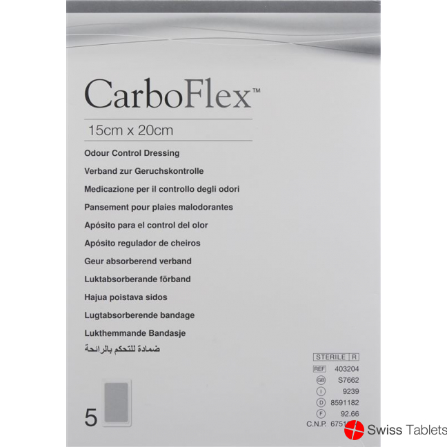 Carboflex Aktivkohle Verband 15x20cm Steril 5 Stück buy online