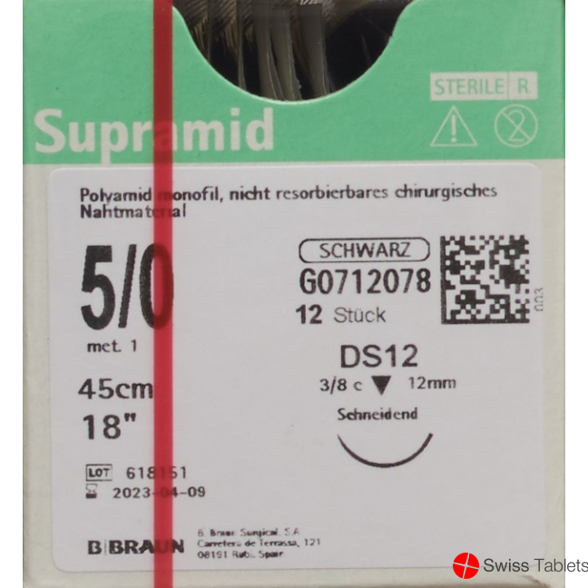 Supramid 45cm Dose 12 5-0 Schwarz 12 Stück buy online
