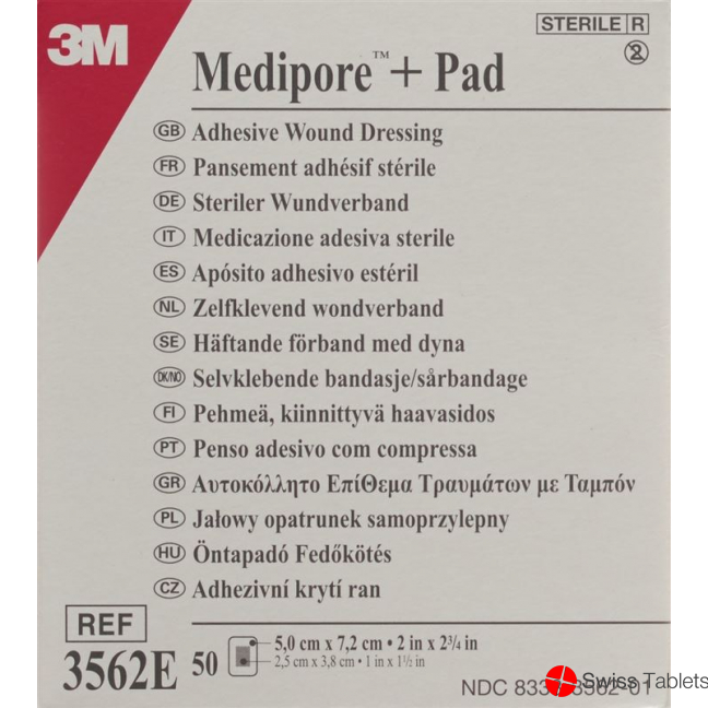 3M Medipore + Pad 5x7.2cm / Wundkissen 2.8x3.8cm 50 Stück buy online