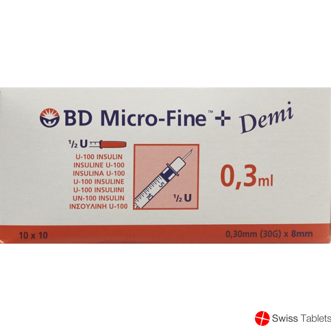 BD Microfine+ Demi U100 Insulin Spritzen 0.30mm x 8mm 100x 0.3ml buy online