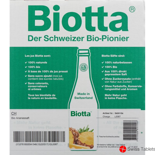 Biotta Bio Ananas 6 Flaschen 5dl buy online