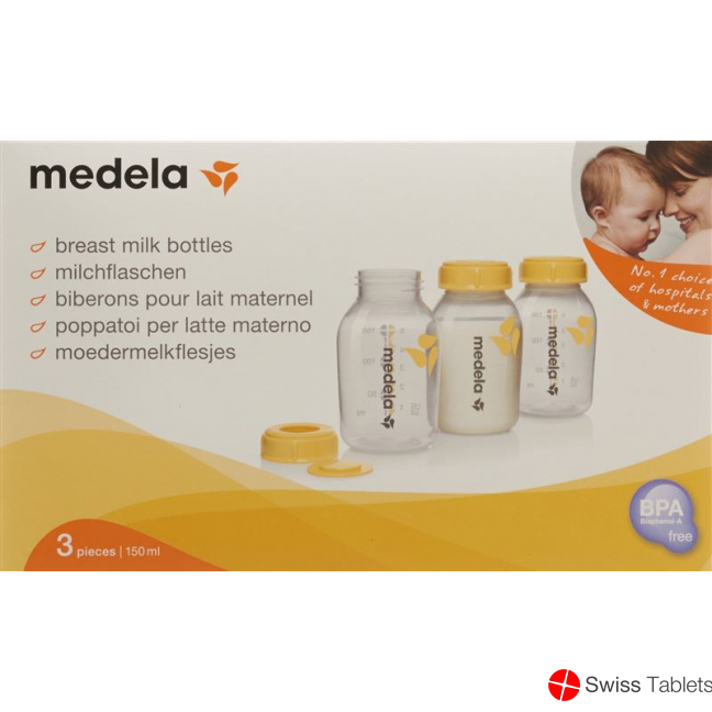 Medela Milchflasche 150ml 3 Stück bedruckt mit Deckel buy online