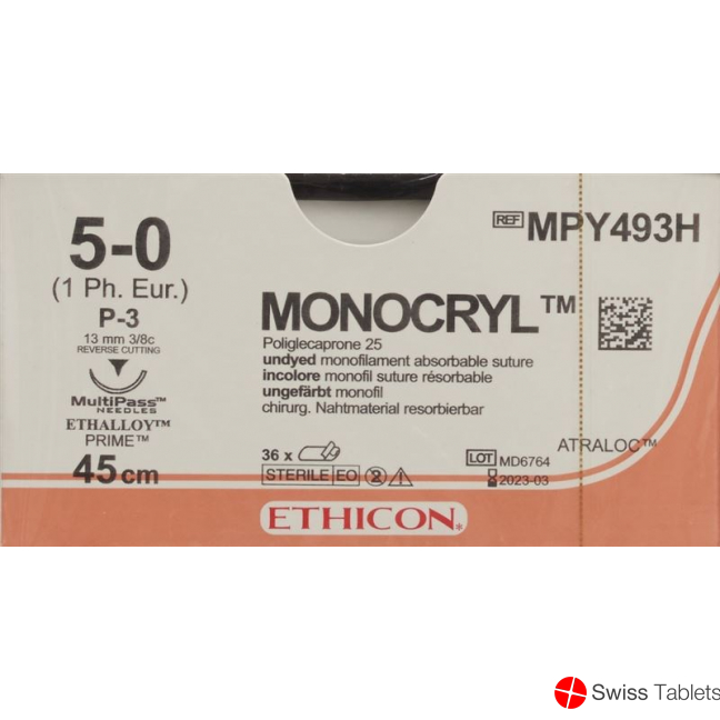 Monocryl 45cm Ungefaerbt 5-0 P-3 Multip 36 Stück buy online