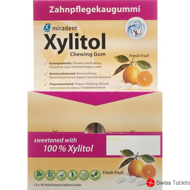 Miradent Xylitol Zahnpflege Kaugummi Fru 12x 30 Stück buy online