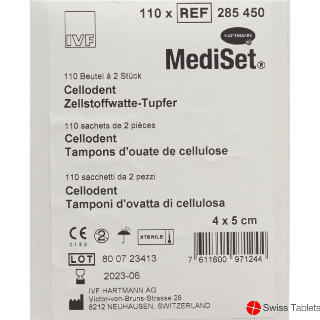 Mediset Cellodent Tupfer 4x5cm Steril 110 Beutel 2 Stück buy online
