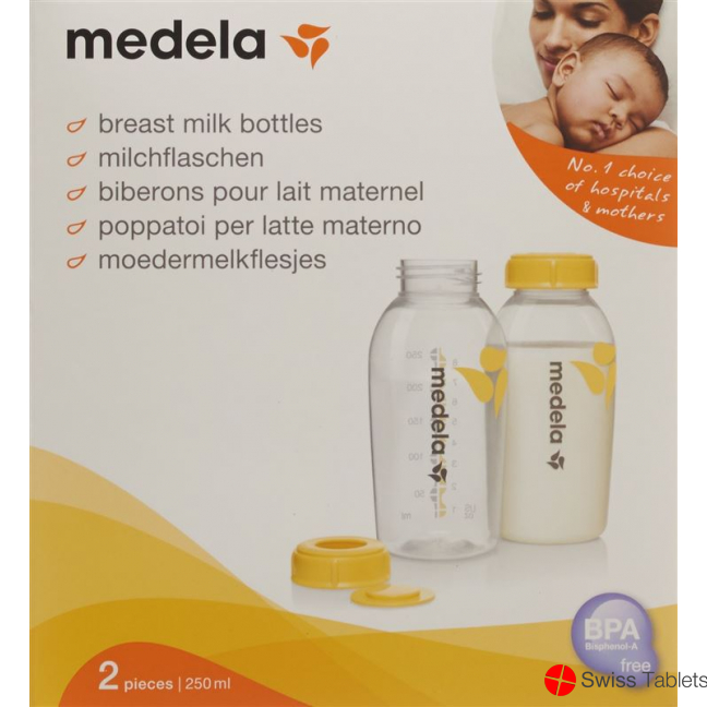 Medela Milchflasche 250ml 2 Stück bedruckt mit Deckel buy online