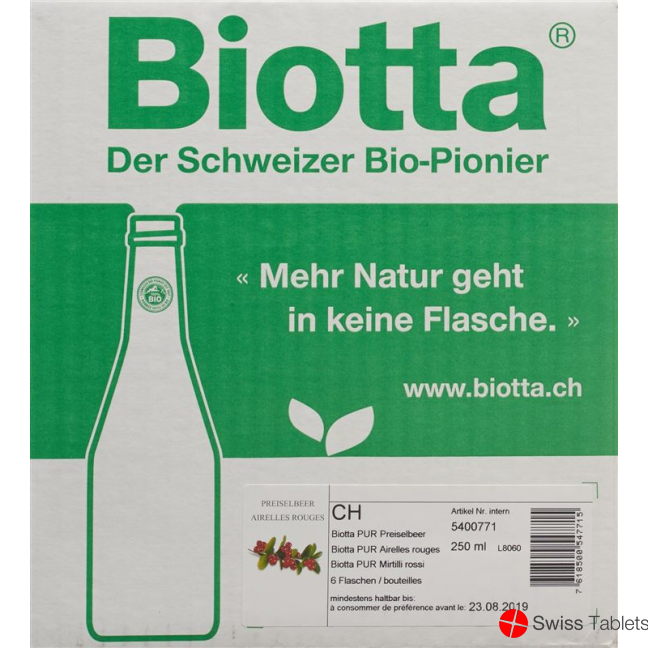 Biotta Bio PUR Preiselbeer 6 Flaschen 250ml buy online
