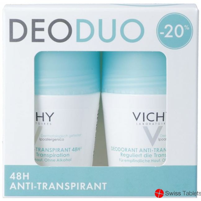 Vichy DeoDuo Anti-Transpirant 48H Roll-On 2x 50ml buy online