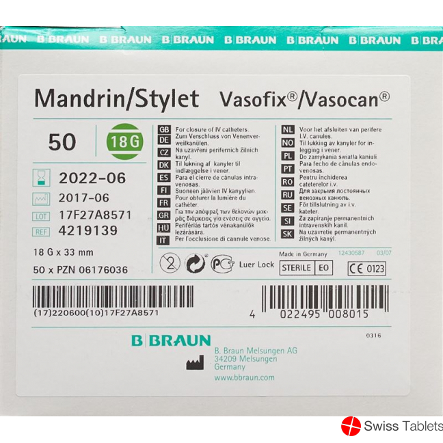 Vasofix Mandrin G18 33mm Grün 50 Stück buy online