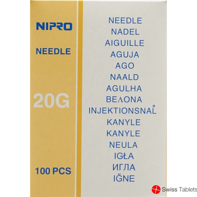 Nipro disposable needles 0.9x70mm 20Gx2 3/4 yellow 100 pcs