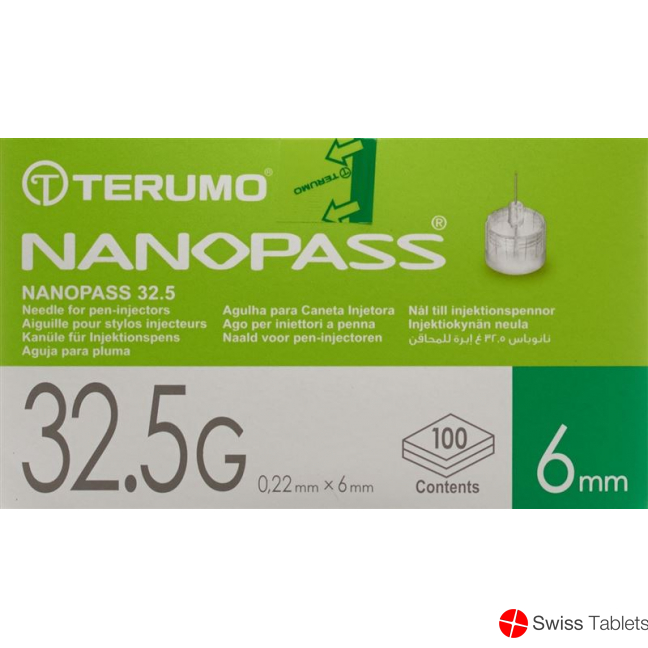 Terumo pen needle NANO PASS 32.5g 0.22x6mm cannula for injection pen 100 pcs