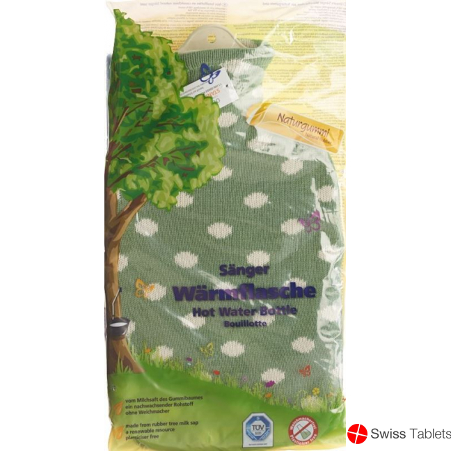 Sänger Hot-water bottle 2L knitted cover green dots buy online