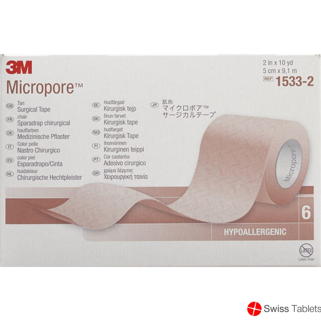 3M Micropore Vlies Heftpflaster ohne Dispenser 50mm x 9.14m weiss 6 Stück buy online
