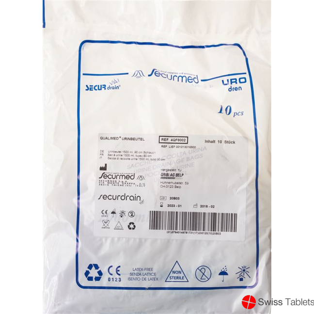 Qualimed Urinbeutel 1.5L 90cm ohne Rv 10 Stück buy online