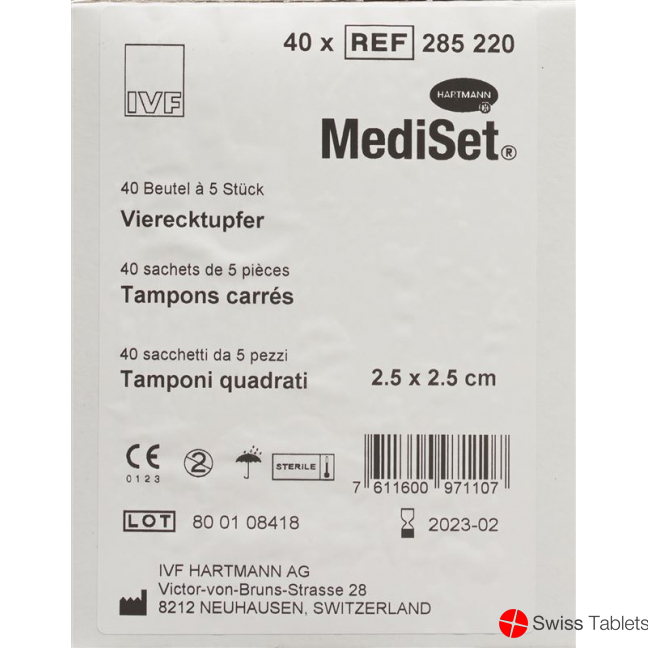 Mediset IVF Vierecktupfer 2.5x2.5cm 40 Beutel 5 Stück buy online