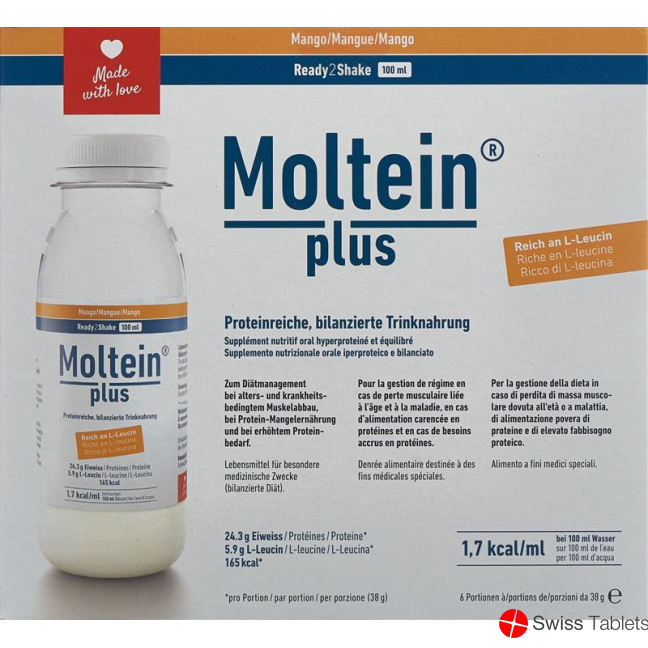 Moltein Plus Ready2Shake Mango 6 bottle 38g buy online