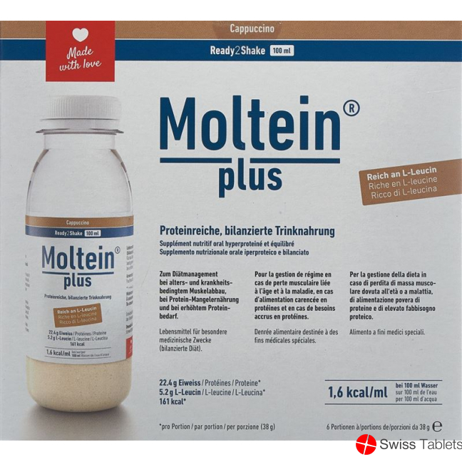 Moltein Plus Ready2Shake Cappuccino 6 bottle 38g buy online