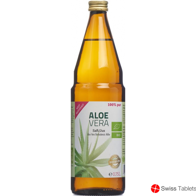 Aloe Vera Juice Organic 100% Pure Premium lt Glasfl 0.75