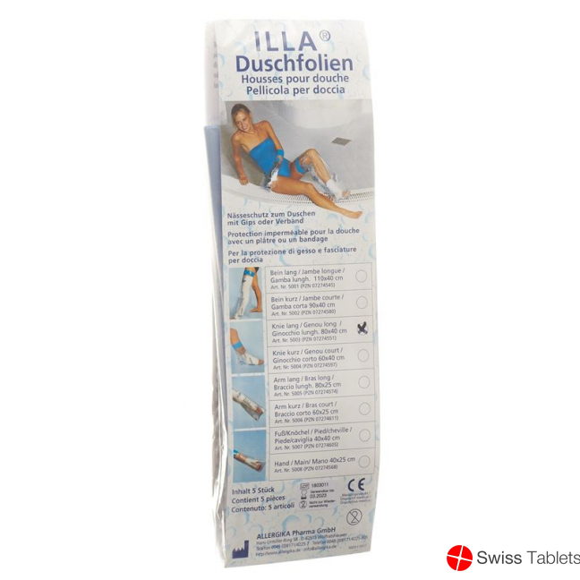 Illa Dusch Schutzfolie 80x40cm Fuss Knie Beutel 5 Stück buy online