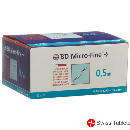 BD Microfine+ U100 Insulin Spritze 0.33mm x 12.7mm 0.5ml buy online