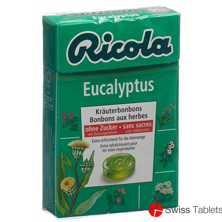 Ricola Eucalyptus Kräuterbonbons ohne Zucker Box 50g buy online